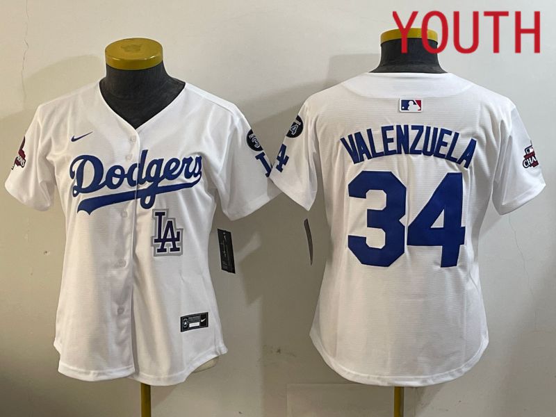 Youth Los Angeles Dodgers 34 Valenzuela White Game 2024 Nike MLB Jersey style 1209